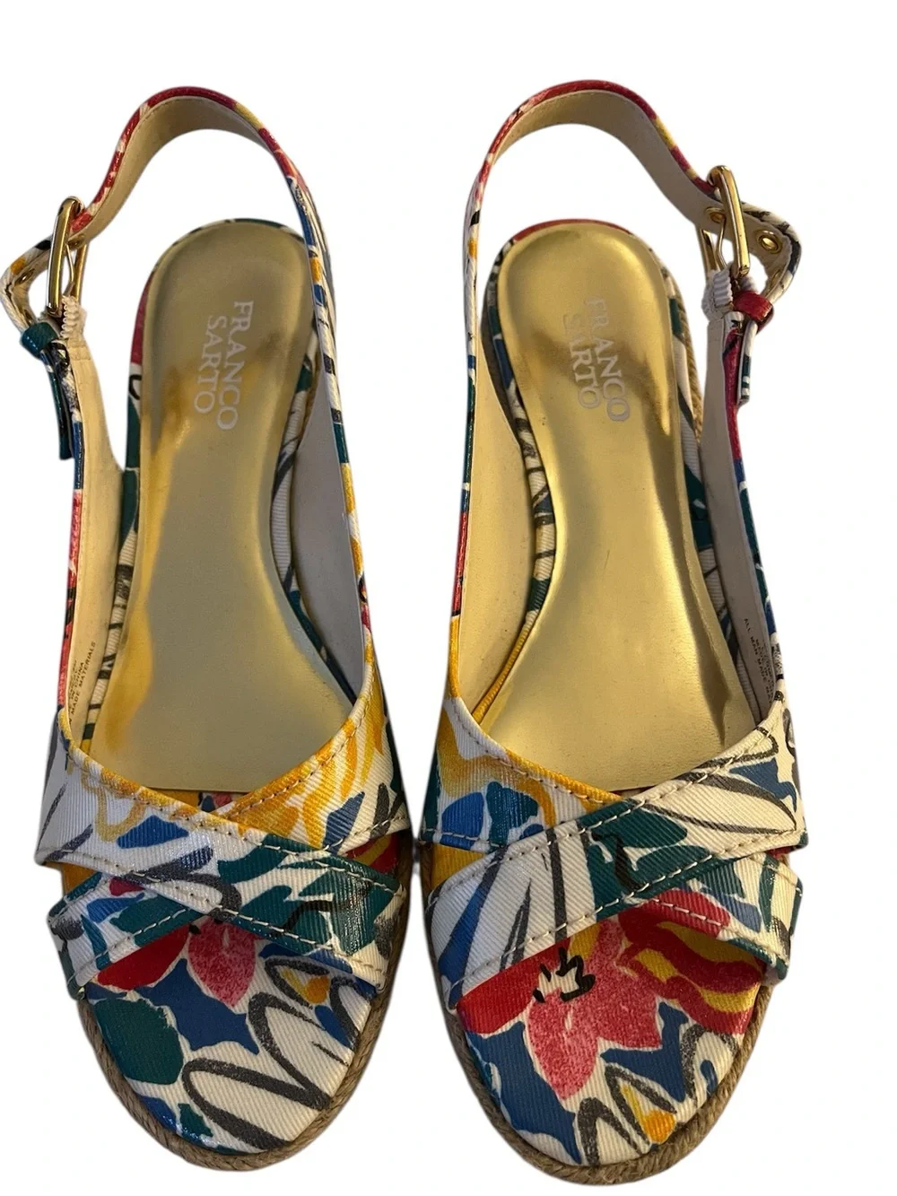 Franco Sarto Multicolor Floral Print Wedge Espadrilles Shoes Size 8